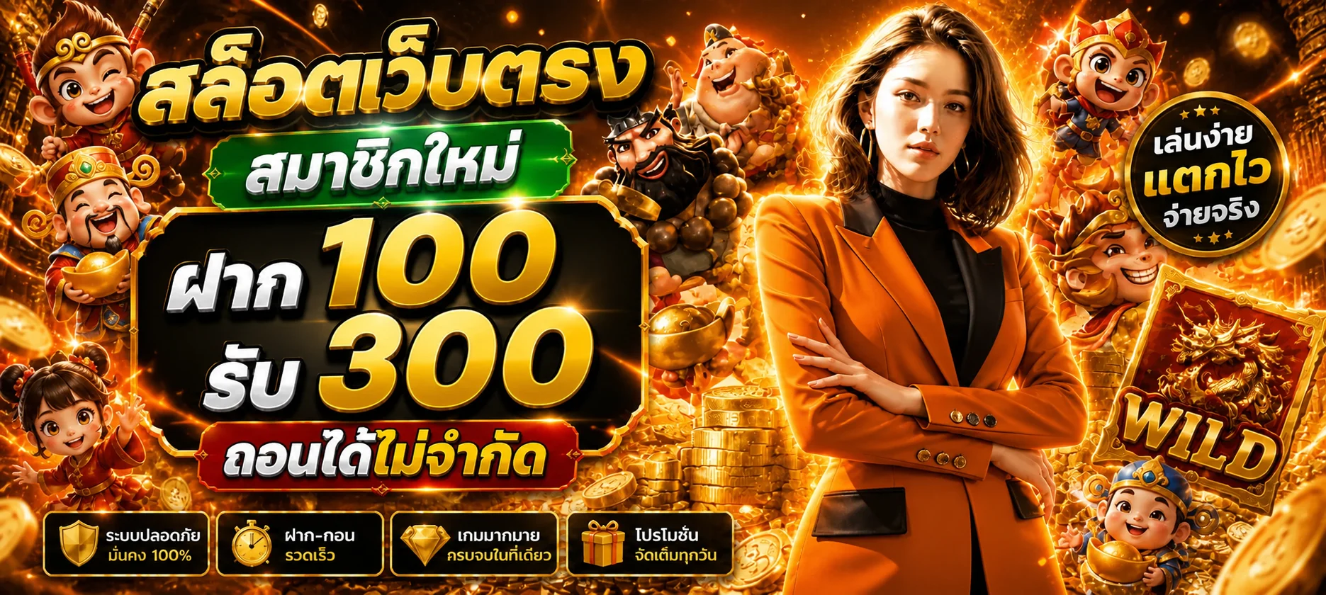 แบนเนอร์ SEANSLOT ทางเข้าและสิทธิ์สมาชิกในโทนส้มดำ